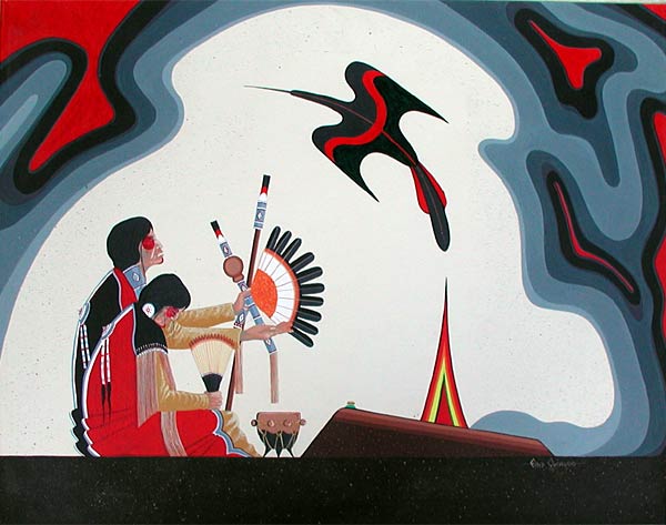 Fred Cleveland Peyote Ceremony watercolor on board